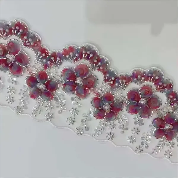 Multicolor Embroidered Lace With 3d Mesh Flowers Ribbon Beaded Tube Barcode Embroidery Lace