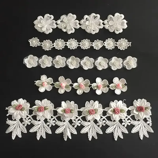 Multicolor Embroidered Lace With 3d Mesh Flowers Ribbon Beaded Tube Barcode Embroidery Lace