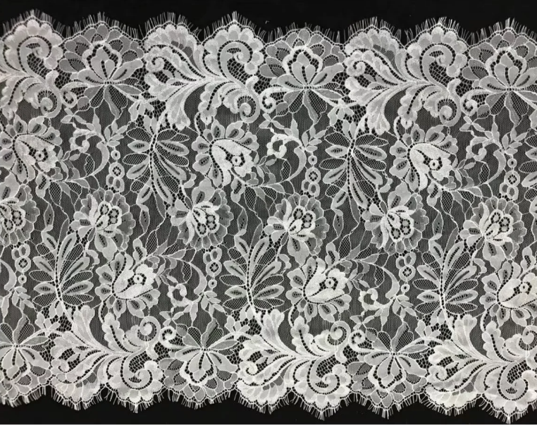 Fan-shaped Nylon Eyelash Lace Trimming for Underwear Decoration Double Scalloped Eyelash Lace Trim